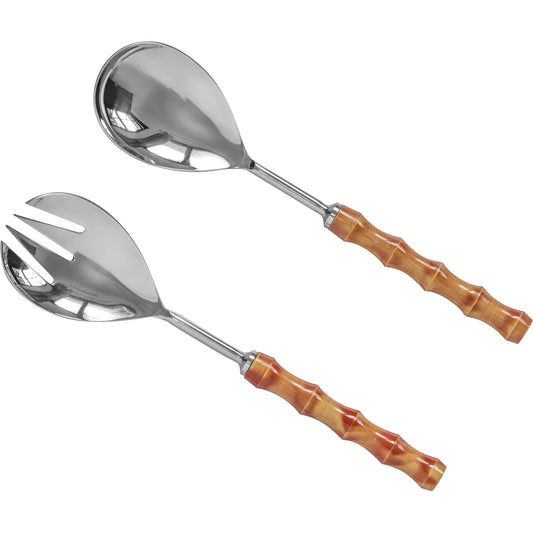 Bamboozled Stainless Steel Salad Serving Spoons (Set of 2) by TOV Furniture in brown. Made from resin, stainless steel in a unique style.