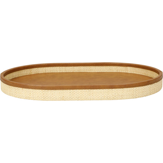 Hakiri Contract-Grade Storage Tray by TOV Furniture in natural, tan. Made from mdf, raffia, vegan leather in a unique style.