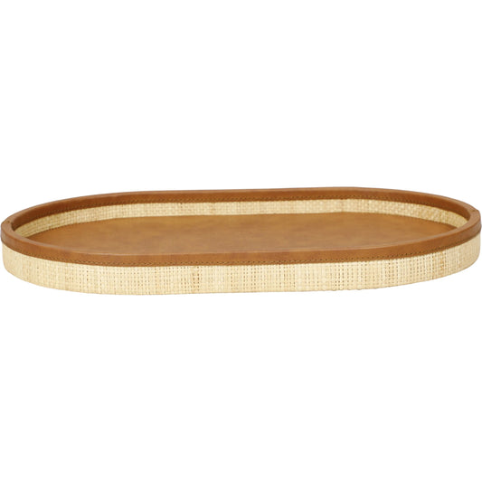 Hakiri Contract-Grade Storage Tray by TOV Furniture in natural, tan. Made from mdf, raffia, vegan leather in a unique style.