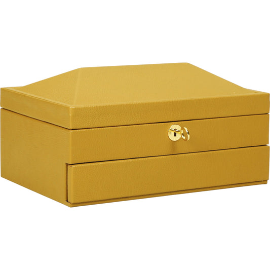 Knox Vegan Leather Designer Jewelry Box by TOV Furniture in mustard yellow. Made from mdf, vegan leather in a unique style.