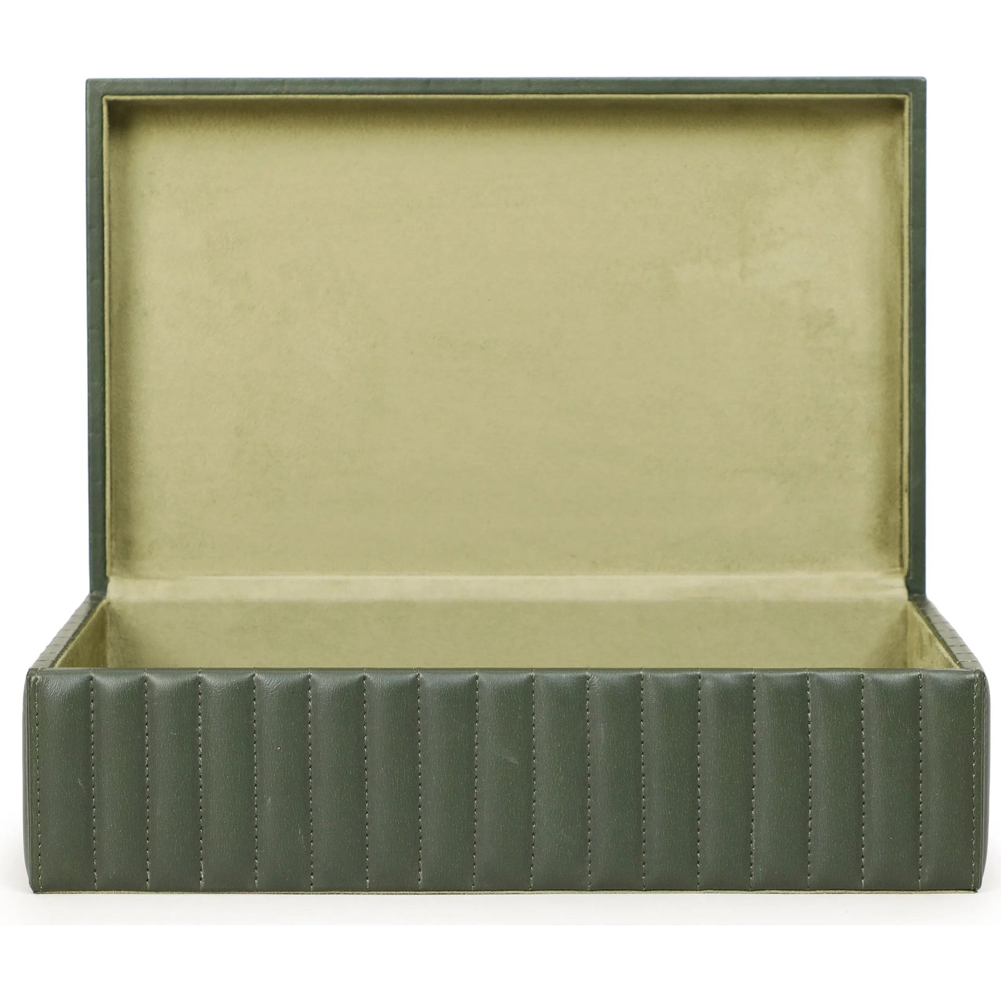Eton Ribbed Contract-Grade Storage Box by TOV Furniture in green. Made from mdf, vegan leather in a unique style.