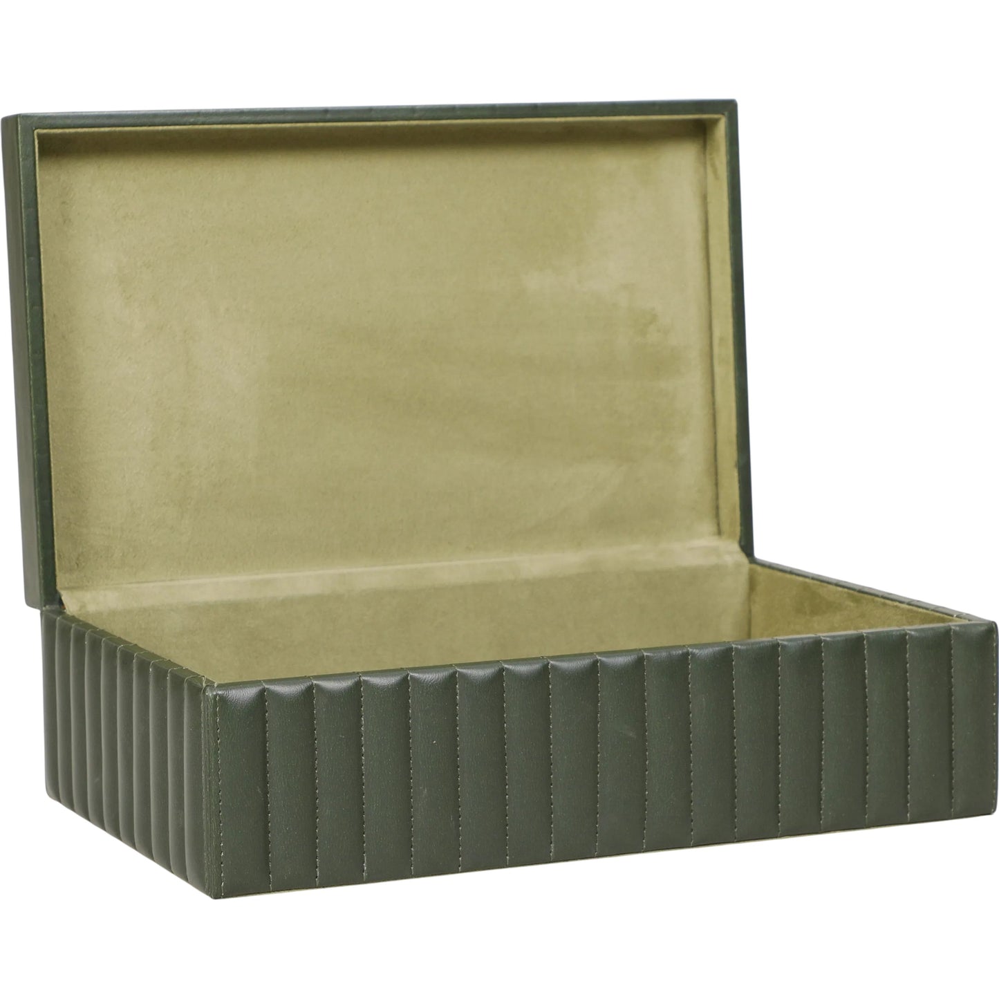 001 SI-2532650 | Primary Silo | Eton Ribbed Contract-Grade Storage Box by TOV Furniture in green. Made from mdf, vegan leather in a unique style.