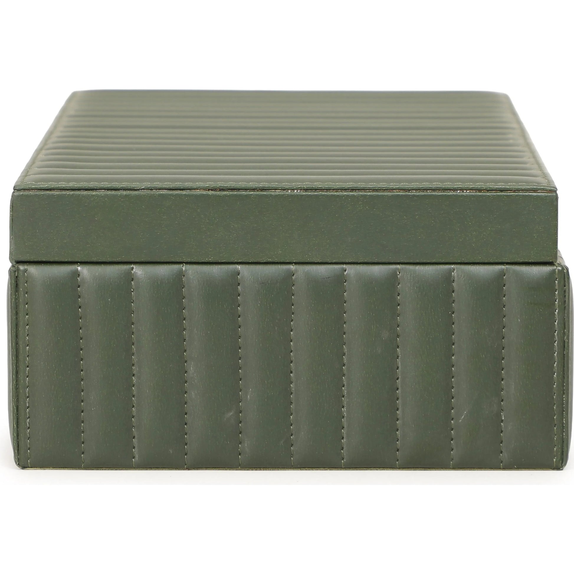 Eton Ribbed Contract-Grade Storage Box by TOV Furniture in green. Made from mdf, vegan leather in a unique style.