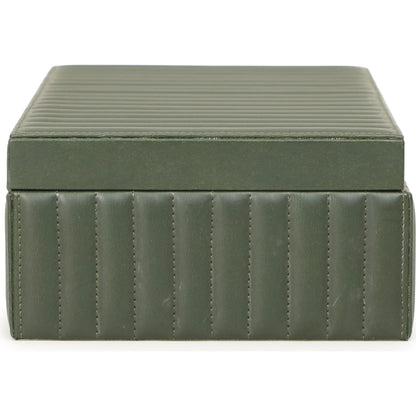 Eton Ribbed Contract-Grade Storage Box by TOV Furniture in green. Made from mdf, vegan leather in a unique style.