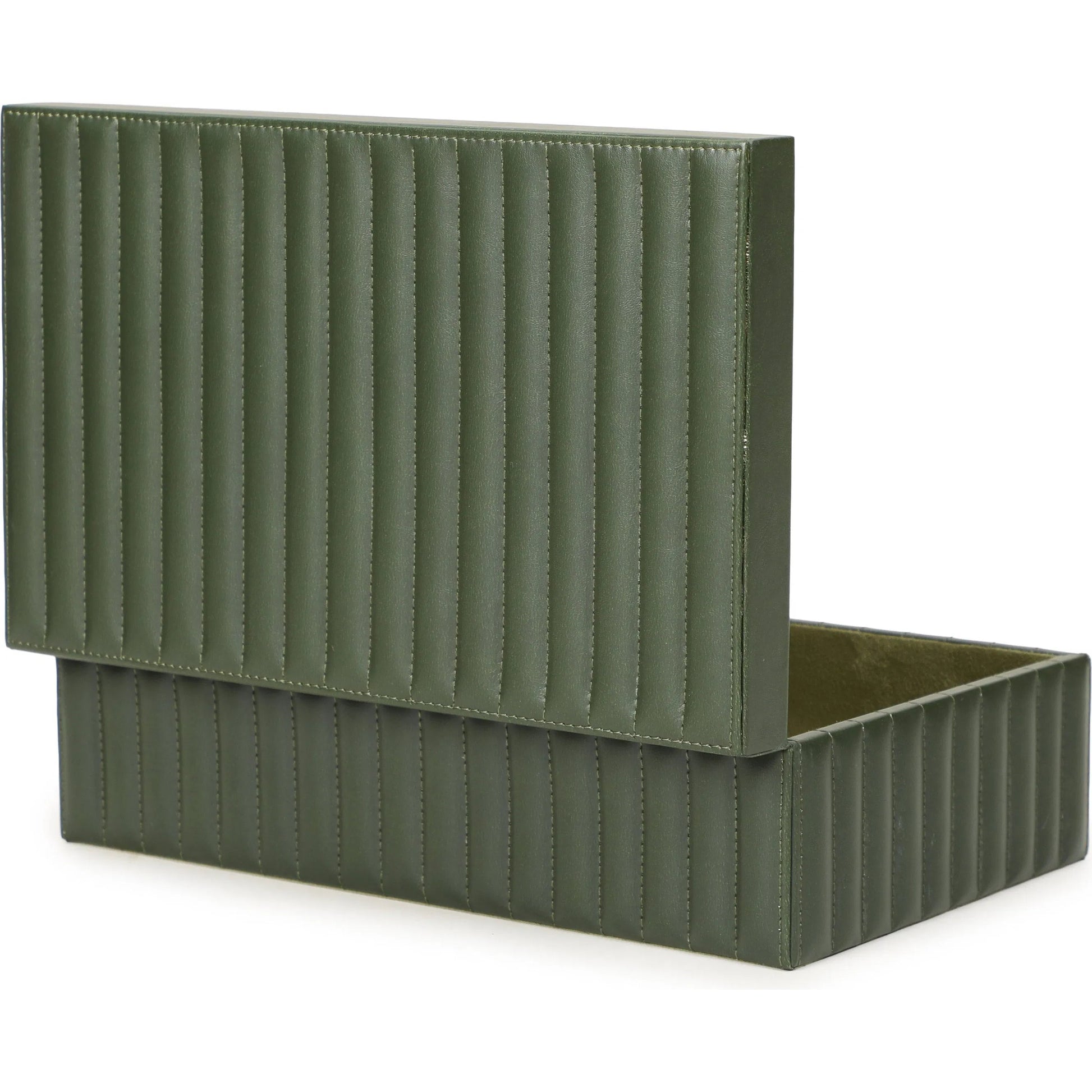 Eton Ribbed Contract-Grade Storage Box by TOV Furniture in green. Made from mdf, vegan leather in a unique style.