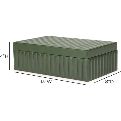Eton Ribbed Contract-Grade Storage Box by TOV Furniture in green. Made from mdf, vegan leather in a unique style.