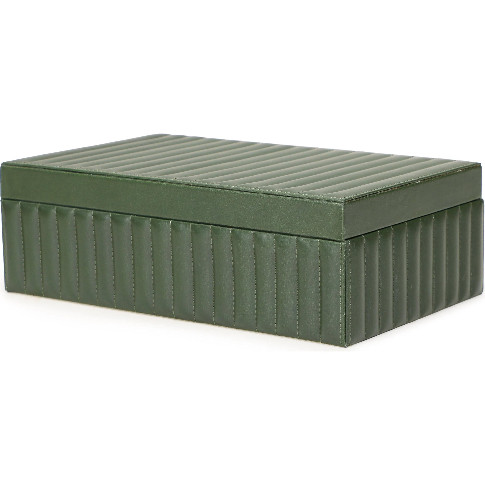 Eton Ribbed Contract-Grade Storage Box by TOV Furniture in green. Made from mdf, vegan leather in a unique style.