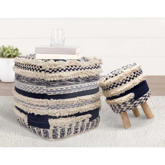 Grand Canyon Navy Stool by Pasargad Home in navy. Made from 100% premium cotton in a cottage & farmhouse style.