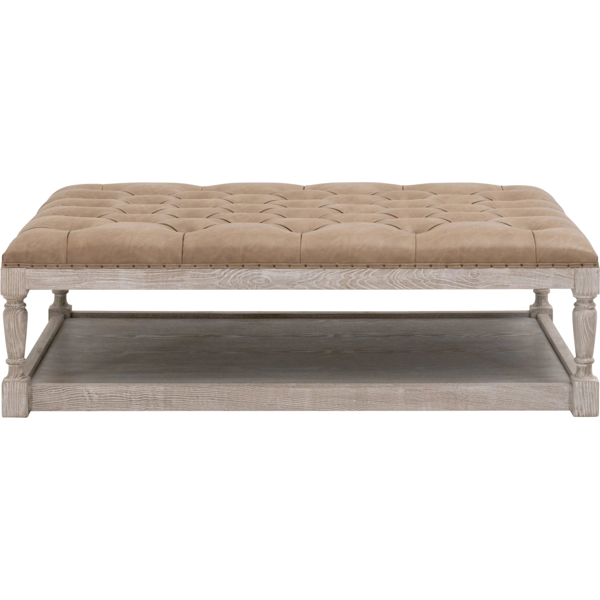 Townsend Tufted Upholstered Rectangle Coffee Table by Essentials For Living in ivanhoe toast, natural gray ash, black nail tacks. Made from solid ash wood, ash veneer, plywood, 84% polyester - 16% pu vegan leather, foam in a transition