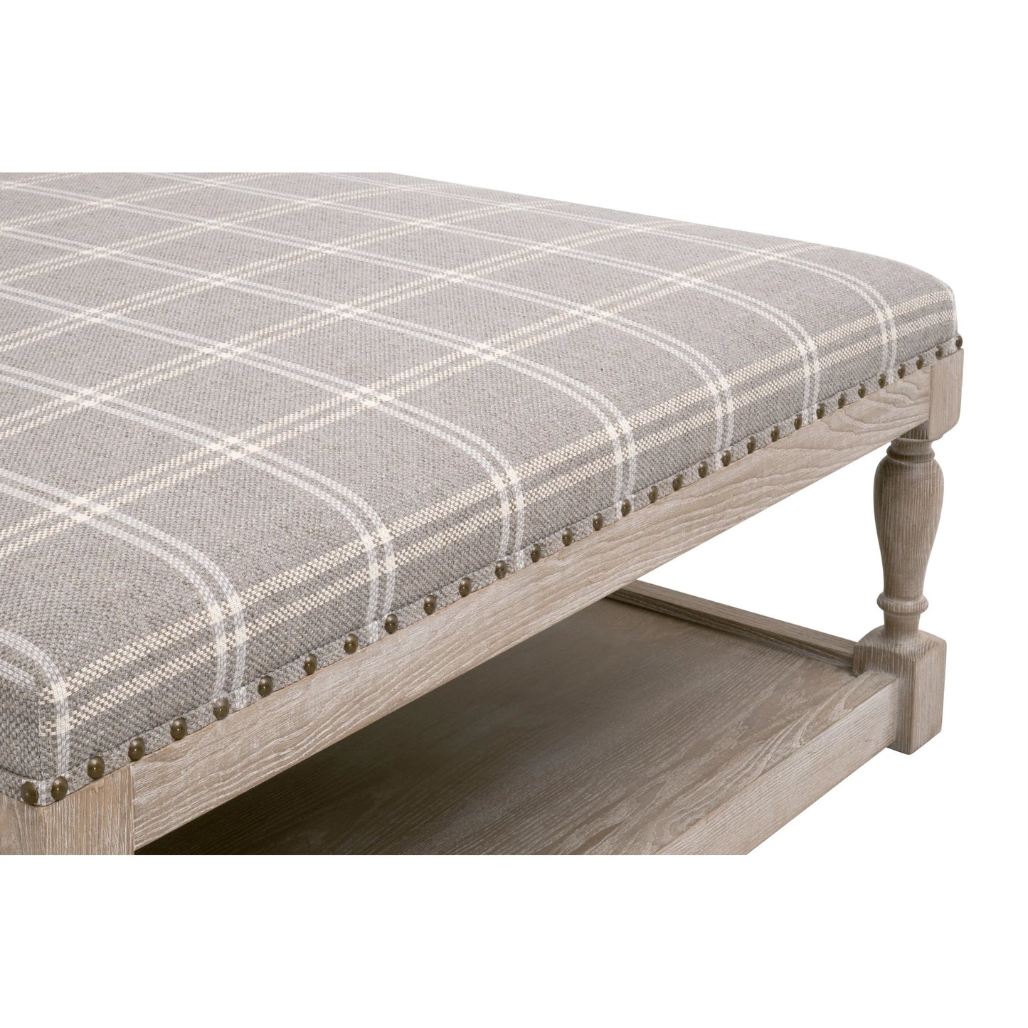 076 SI-2292659 | Closeup | Townsend Upholstered Coffee Table by Essentials For Living in livesmart walden stone, natural gray ash. Made from solid ash wood, ash veneer, plywood in a cottage & farmhouse style.