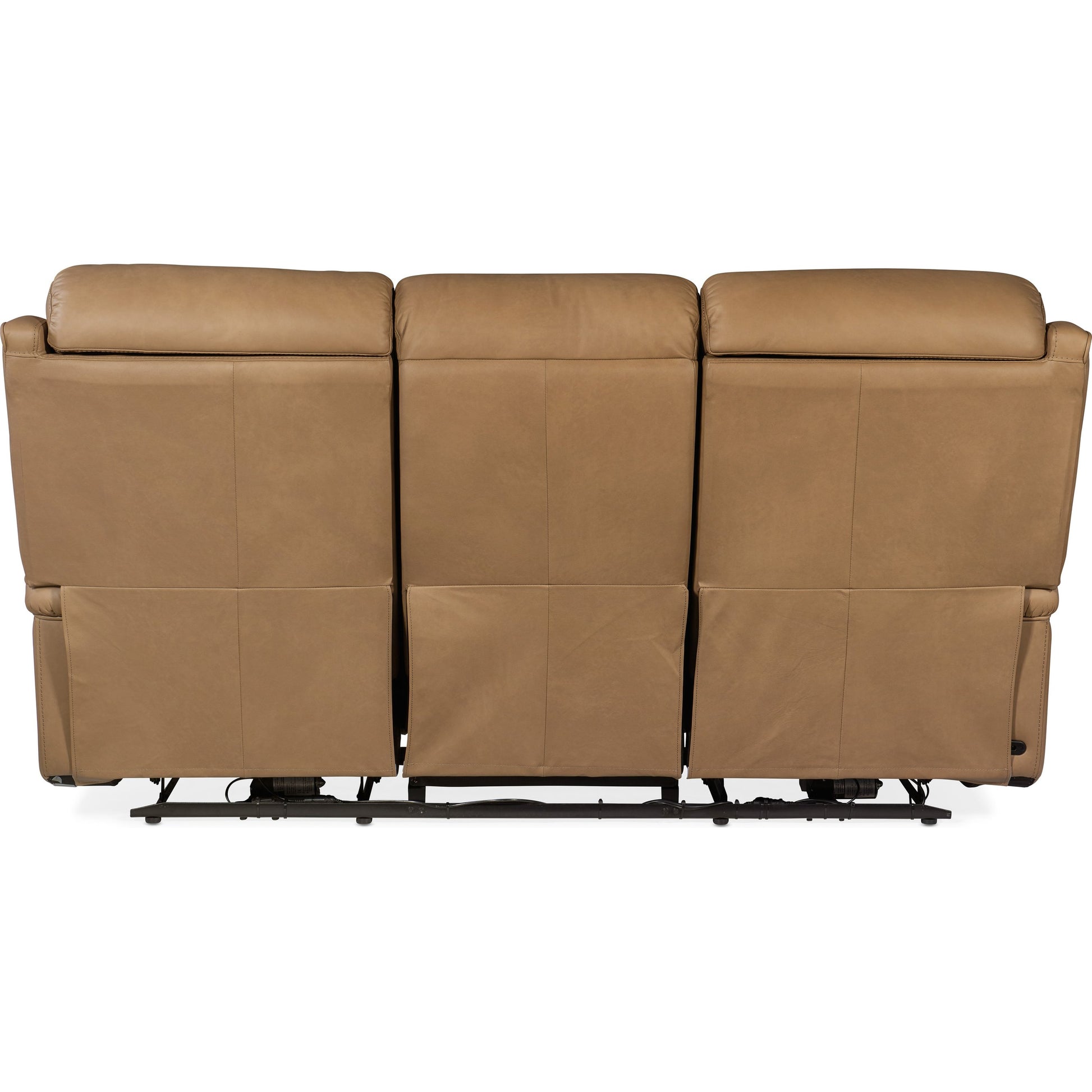 Rhea Zero Gravity Power Recline Sofa by Hooker Furniture in sahara ash. Made from leather in a traditional style.