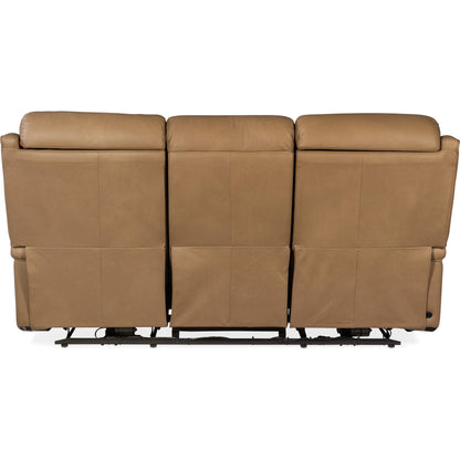 Rhea Zero Gravity Power Recline Sofa by Hooker Furniture in sahara ash. Made from leather in a traditional style.