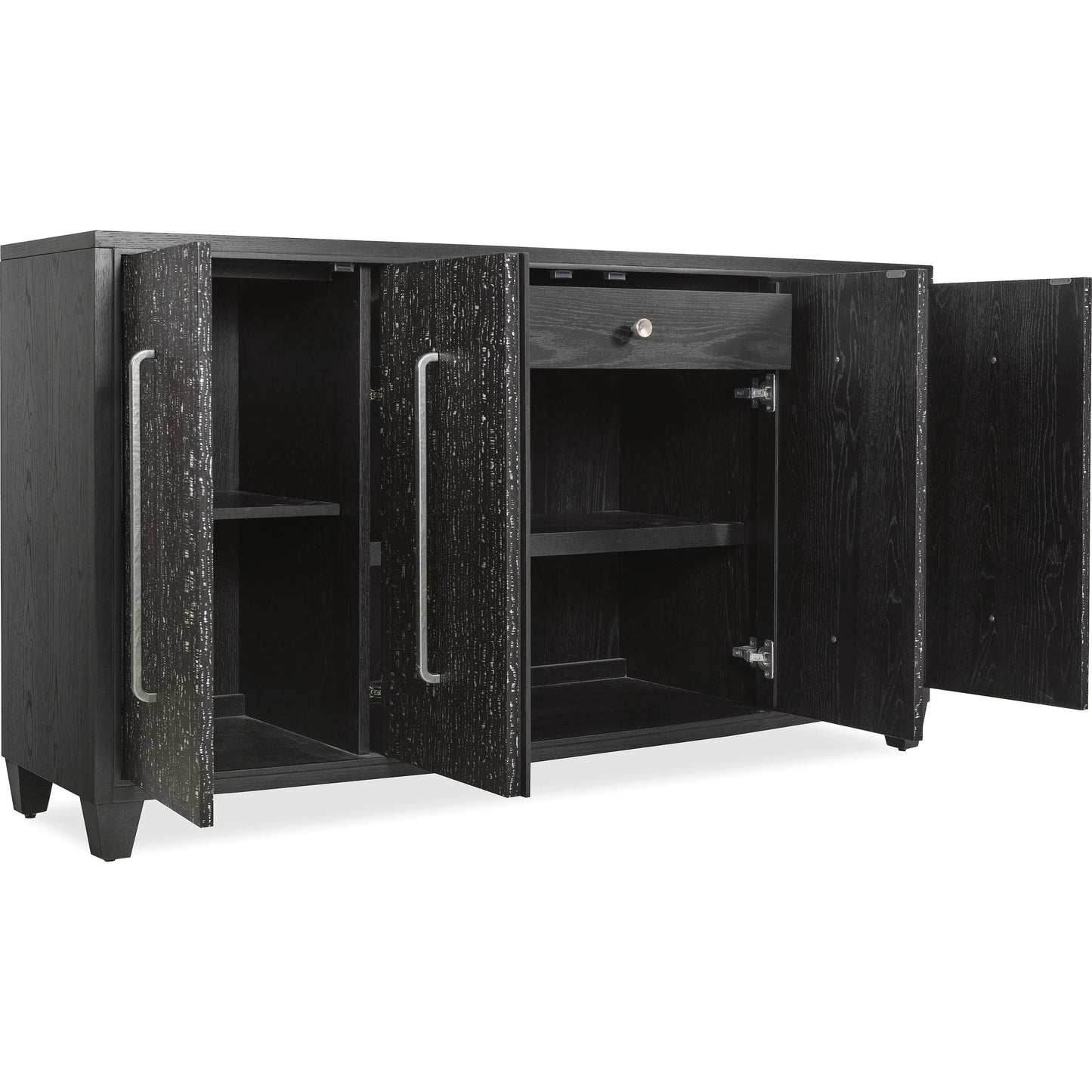 003 SI-2458427 | Additional Silo | Melange Midnight Credenza by Hooker Furniture in black, black white veneer. Made from oak veneers, engineered veneers, fabric, 100% polyester in a modern style.