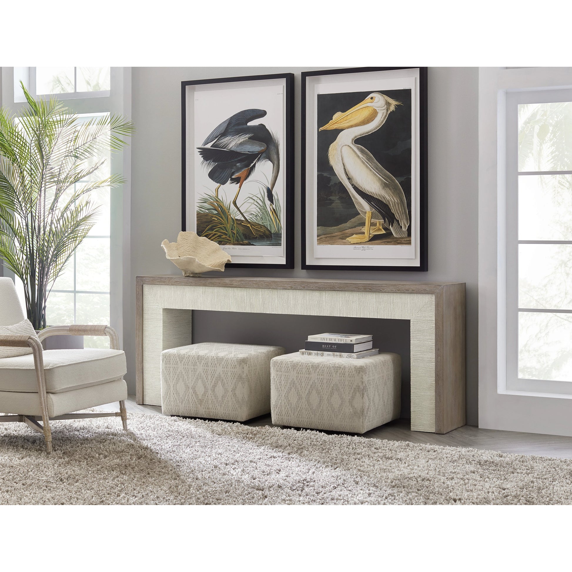 Serenity Skipper Console Table by Hooker Furniture in malibu. Made from oak veneers, resin in a modern style.