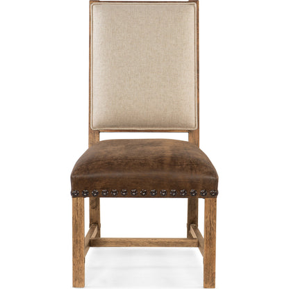 Big Sky Padded Side Chair (Set of 2) by Hooker Furniture in brown and vintage natural, furrowed bark. Made from wood, fabric, leather, nailheads, resin, seville timber (aniline). in a traditional style.
