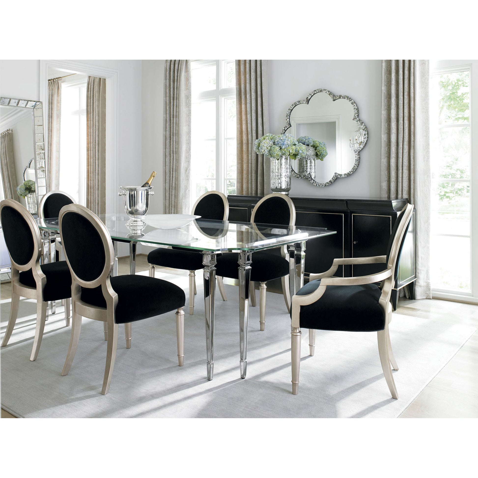 Chit-Chat Arm Chair (Set of 2) by Caracole in pearl and radiant pearl, sparkling argent. Made from birch in a transitional style.