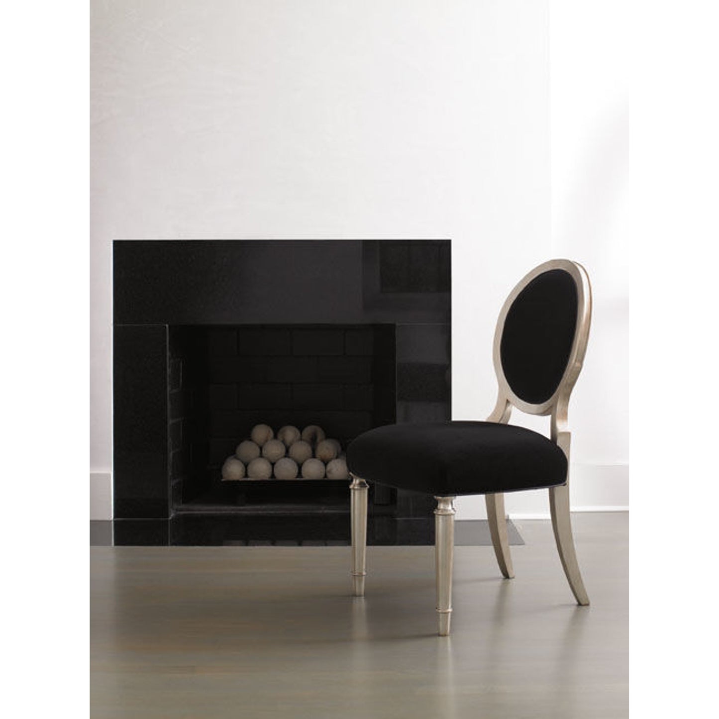 011 SR-768581 | Lifestyle | Chit-Chat Side Chair (Set of 2) by Caracole in black, silver and taupe silver leaf. Made from birch solids in a transitional style.