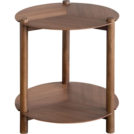 Tiral End Table by Livabliss in brown and lacquered. Made from walnut veneer, mango wood in a unique style.