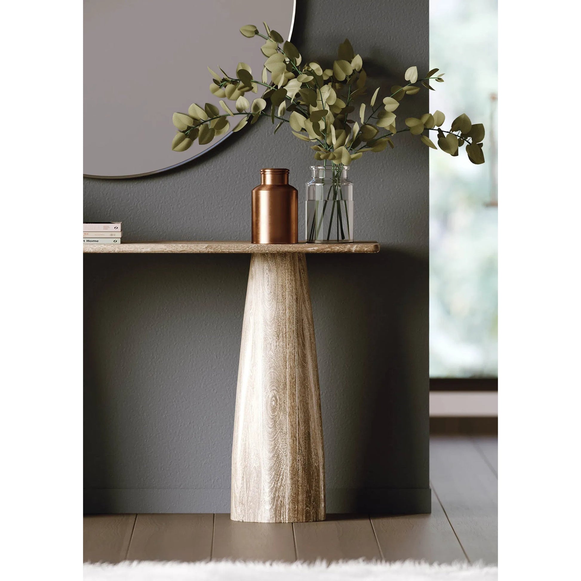 Truffle Console Table by LH Imports in light brown and natural white wash. Made from mango wood in a unique style.