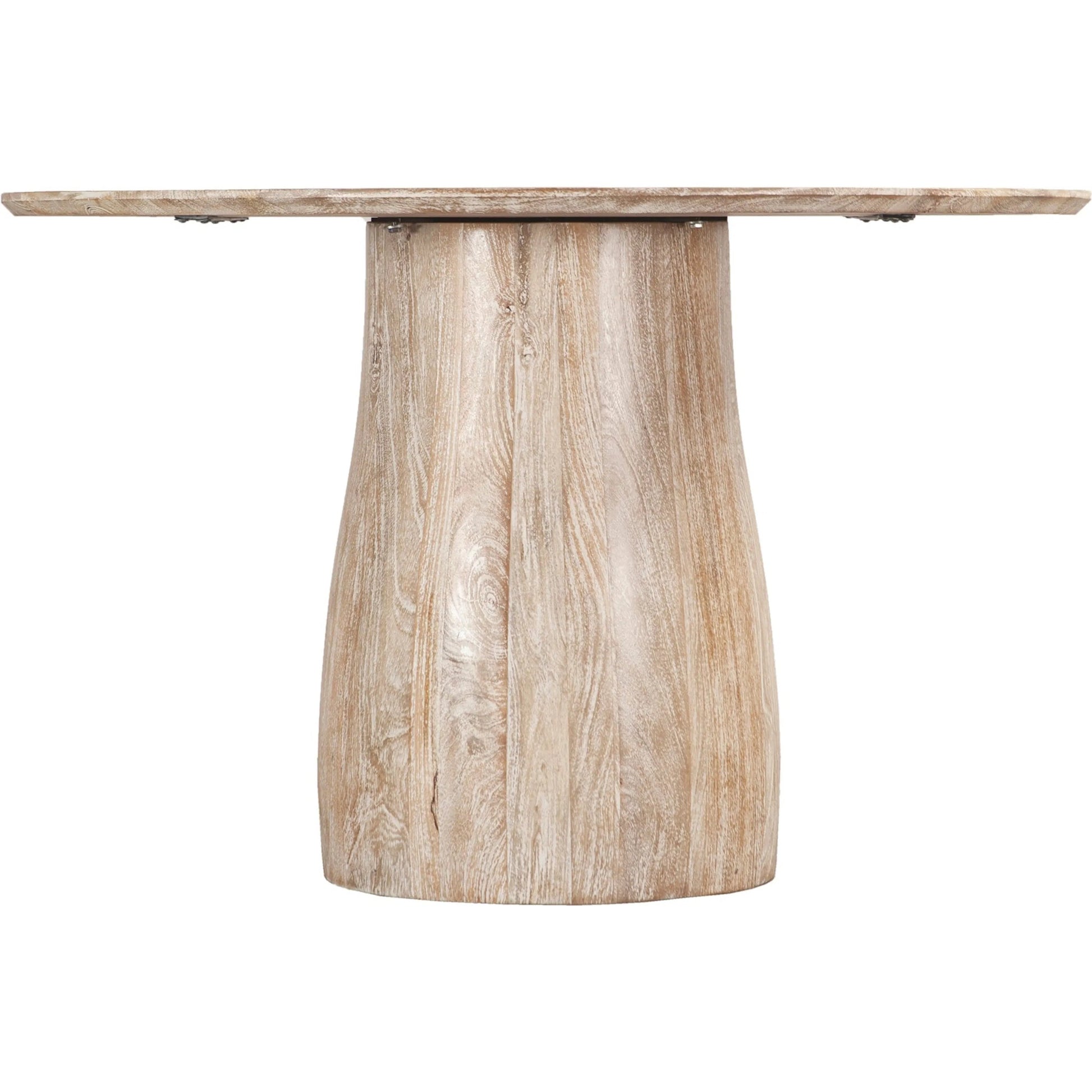 Truffle Round Dining Table by LH Imports in light brown and natural white wash. Made from mango wood in a unique style.