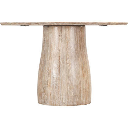 Truffle Round Dining Table by LH Imports in light brown and natural white wash. Made from mango wood in a unique style.