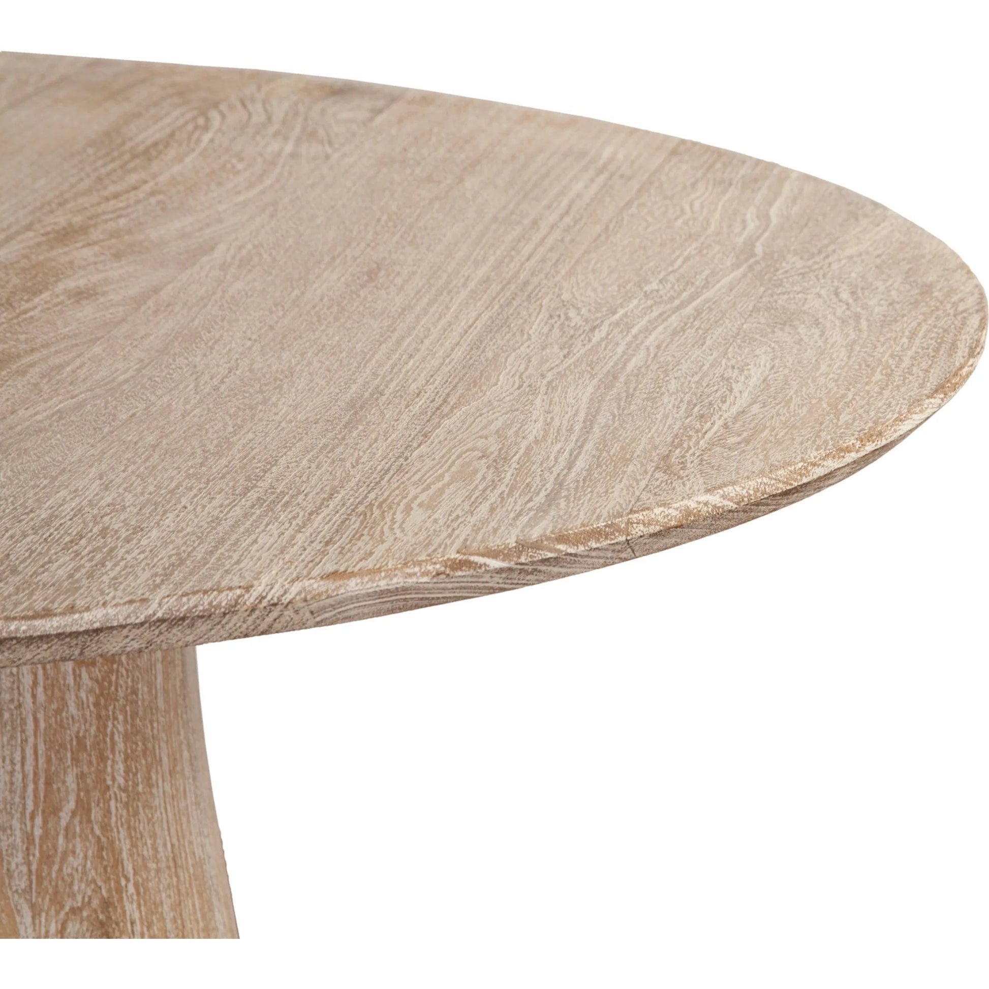 Truffle Round Dining Table by LH Imports in light brown and natural white wash. Made from mango wood in a unique style.