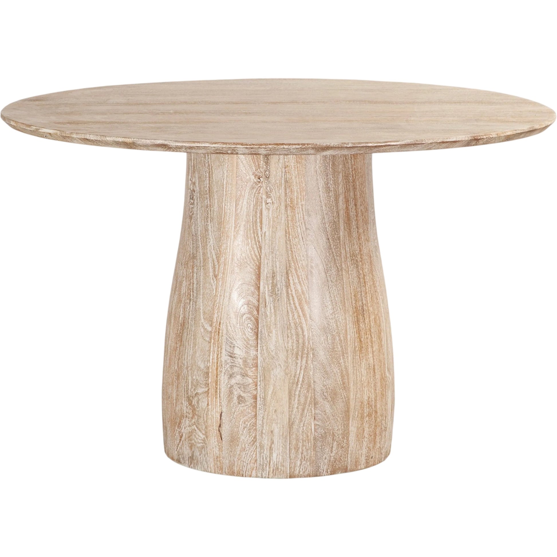 Truffle Round Dining Table by LH Imports in light brown and natural white wash. Made from mango wood in a unique style.