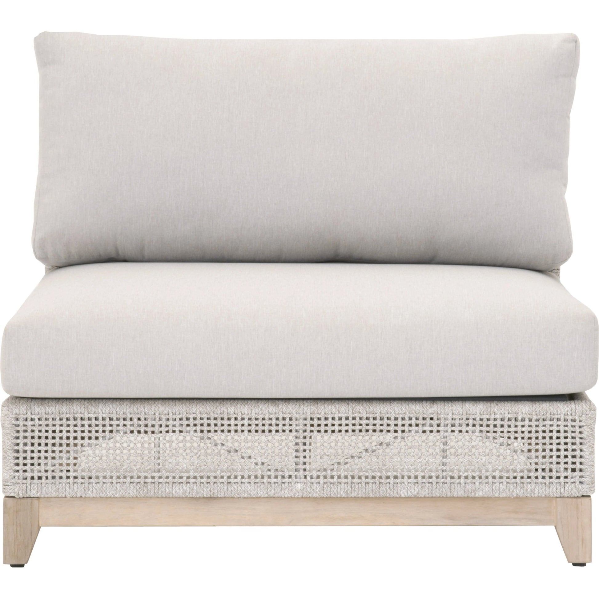 Tropez Armless Sofa Chair by Essentials For Living in gray, taupe, white, pumice. Made from solid teak, aluminum, rope, 100% olefin in a coastal style.