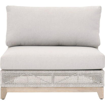Tropez Armless Sofa Chair by Essentials For Living in gray, taupe, white, pumice. Made from solid teak, aluminum, rope, 100% olefin in a coastal style.