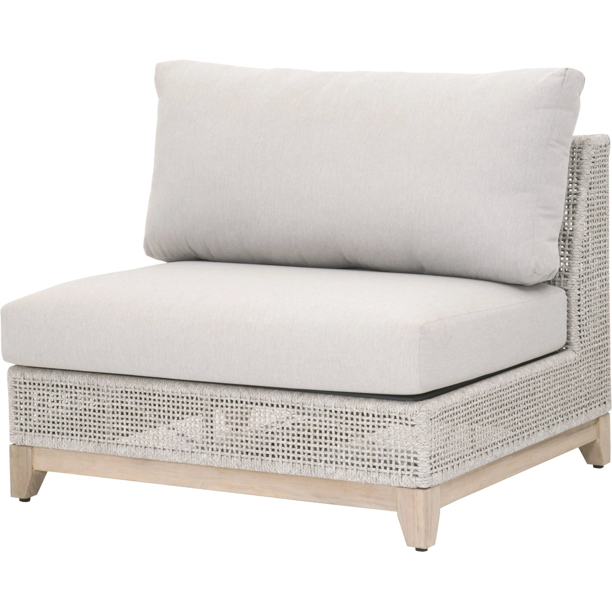 Tropez Armless Sofa Chair by Essentials For Living in gray, taupe, white, pumice. Made from solid teak, aluminum, rope, 100% olefin in a coastal style.