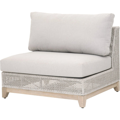 Tropez Armless Sofa Chair by Essentials For Living in gray, taupe, white, pumice. Made from solid teak, aluminum, rope, 100% olefin in a coastal style.