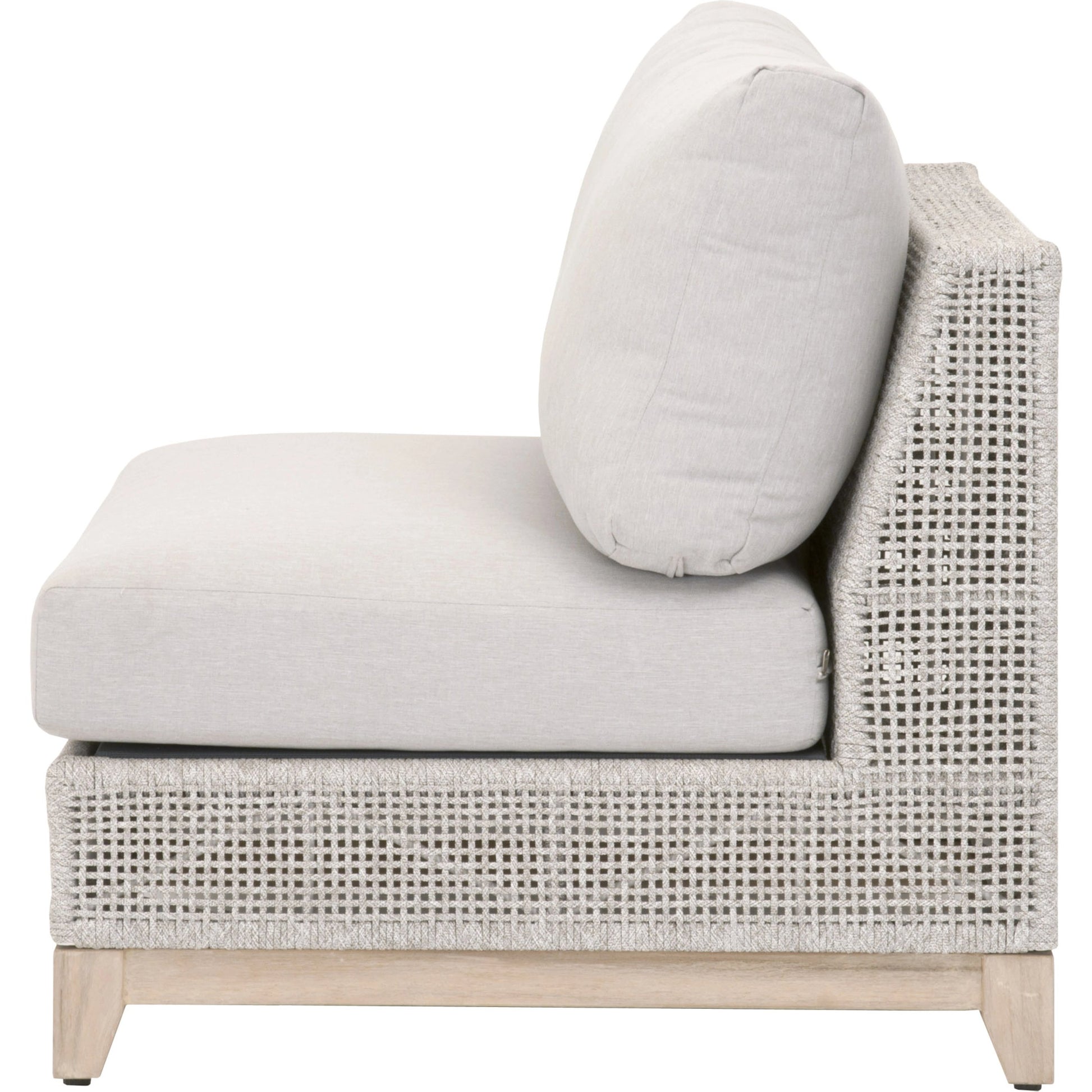 Tropez Armless Sofa Chair by Essentials For Living in gray, taupe, white, pumice. Made from solid teak, aluminum, rope, 100% olefin in a coastal style.