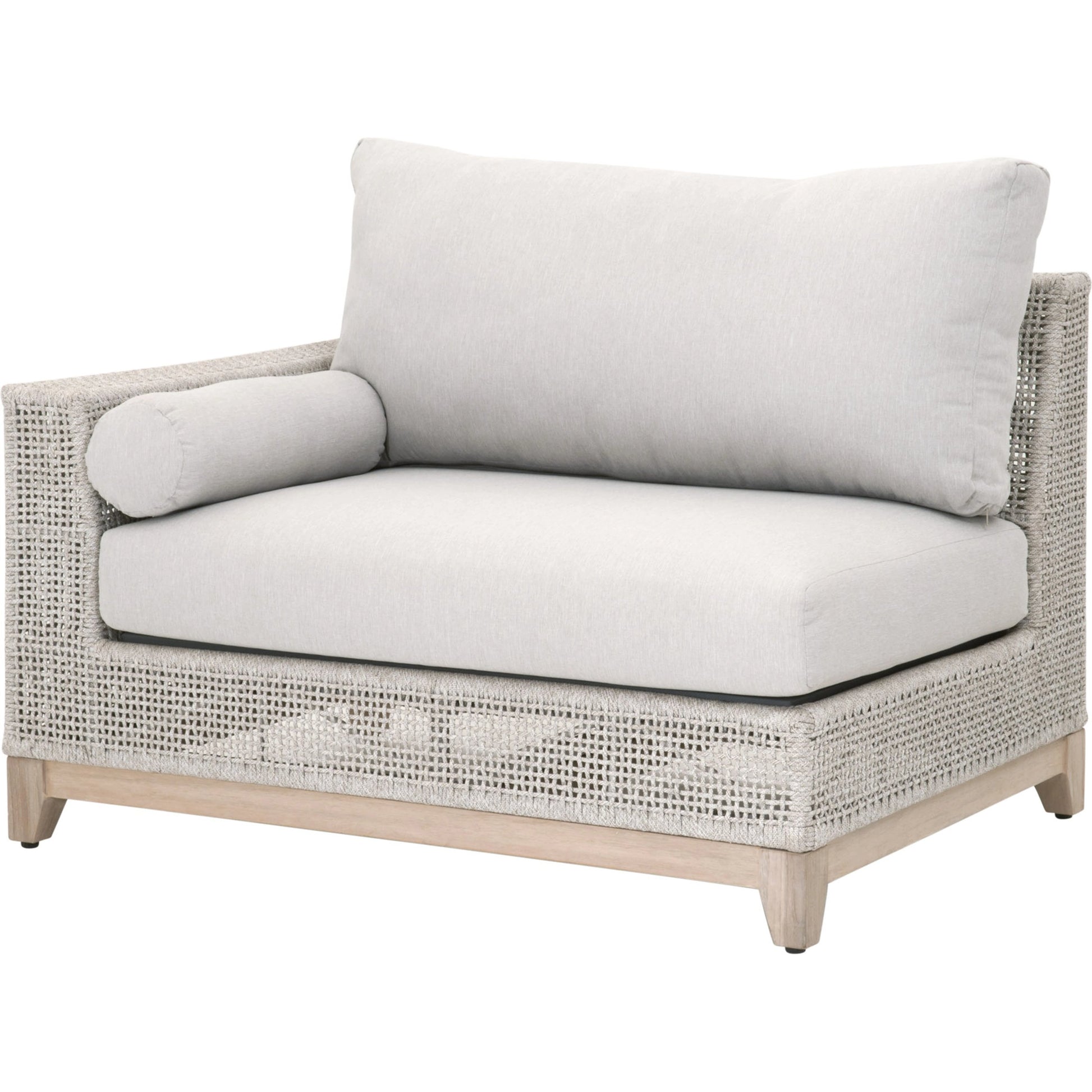 Tropez One Arm Sofa Chair by Essentials For Living in gray, taupe, white, pumice. Made from solid teak, aluminum, rope, 100% olefin in a coastal style.