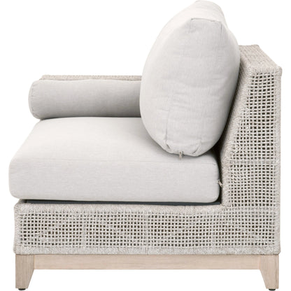 Tropez One Arm Sofa Chair by Essentials For Living in gray, taupe, white, pumice. Made from solid teak, aluminum, rope, 100% olefin in a coastal style.