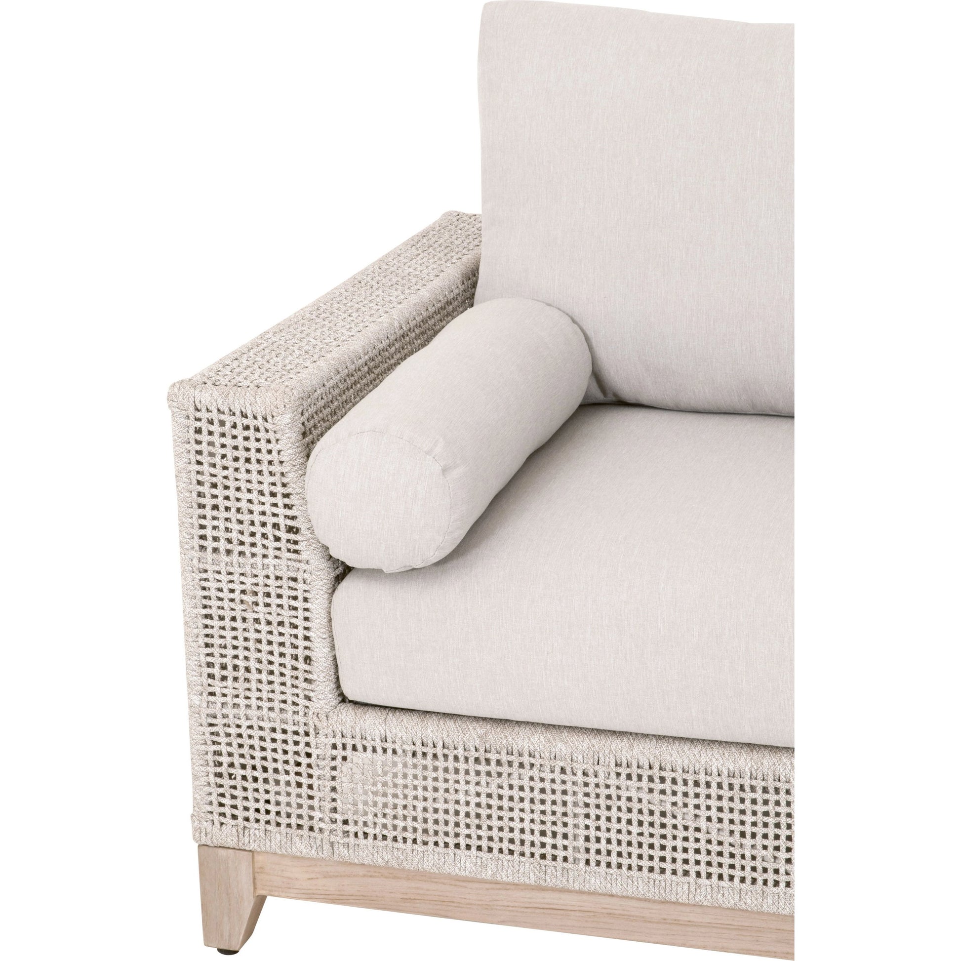 Tropez One Arm Sofa Chair by Essentials For Living in gray, taupe, white, pumice. Made from solid teak, aluminum, rope, 100% olefin in a coastal style.