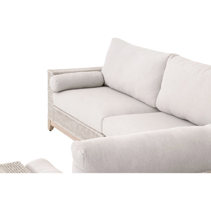 Tropez One Arm Sofa Chair by Essentials For Living in gray, taupe, white, pumice. Made from solid teak, aluminum, rope, 100% olefin in a coastal style.