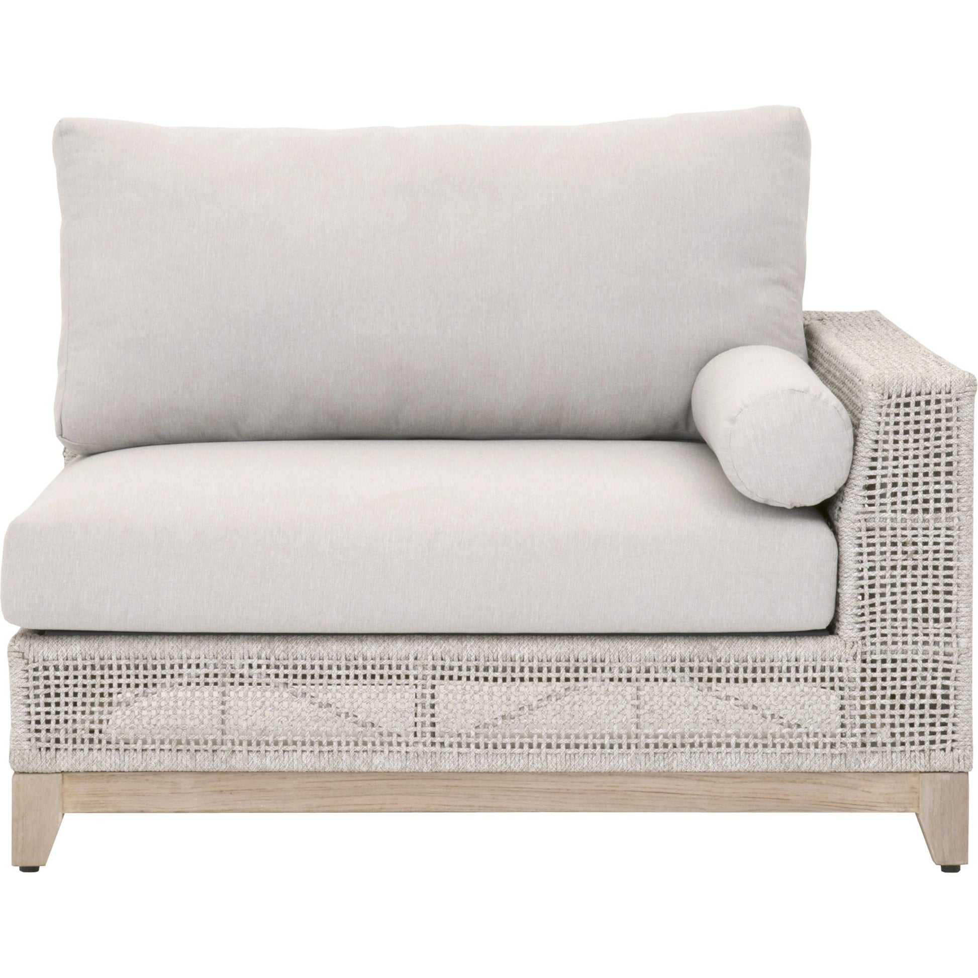 Tropez One Arm Sofa Chair by Essentials For Living in gray, taupe, white, pumice. Made from solid teak, aluminum, rope, 100% olefin in a coastal style.