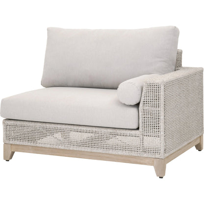 Tropez One Arm Sofa Chair by Essentials For Living in gray, taupe, white, pumice. Made from solid teak, aluminum, rope, 100% olefin in a coastal style.