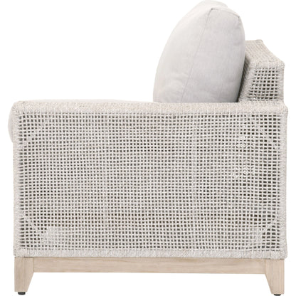 Tropez One Arm Sofa Chair by Essentials For Living in gray, taupe, white, pumice. Made from solid teak, aluminum, rope, 100% olefin in a coastal style.