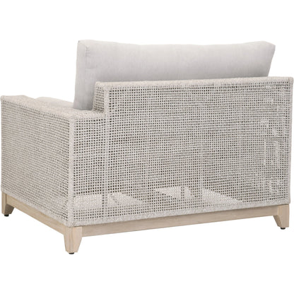 Tropez One Arm Sofa Chair by Essentials For Living in gray, taupe, white, pumice. Made from solid teak, aluminum, rope, 100% olefin in a coastal style.