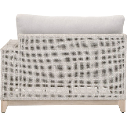 Tropez One Arm Sofa Chair by Essentials For Living in gray, taupe, white, pumice. Made from solid teak, aluminum, rope, 100% olefin in a coastal style.