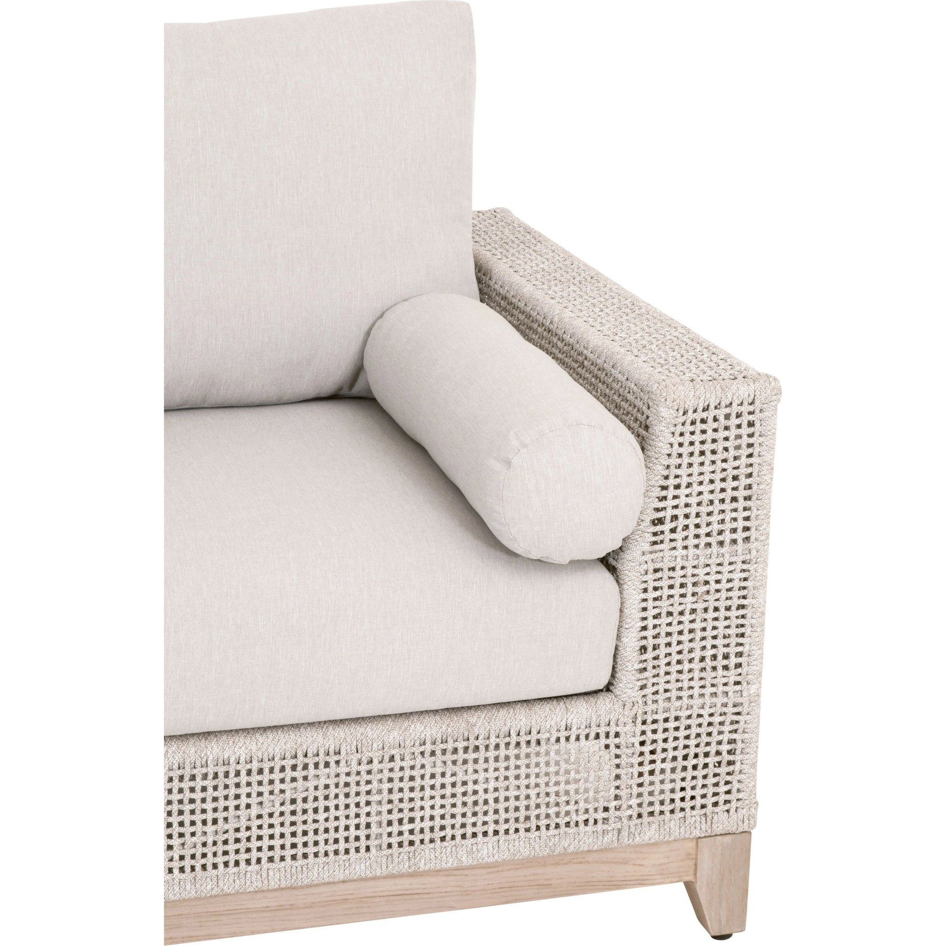 Tropez One Arm Sofa Chair by Essentials For Living in gray, taupe, white, pumice. Made from solid teak, aluminum, rope, 100% olefin in a coastal style.