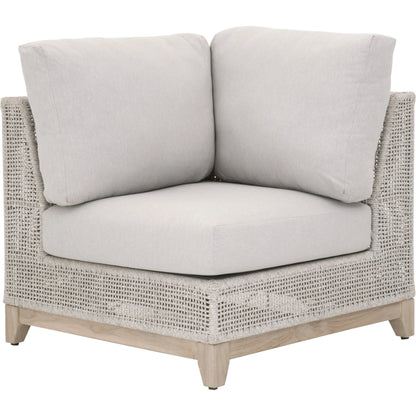 Tropez Corner Sofa Chair by Essentials For Living in gray, taupe, white, pumice. Made from solid teak, aluminum, rope, 100% olefin in a coastal style.