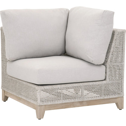 Tropez Corner Sofa Chair by Essentials For Living in gray, taupe, white, pumice. Made from solid teak, aluminum, rope, 100% olefin in a coastal style.