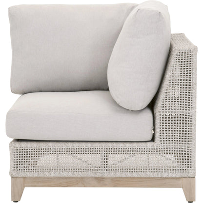 Tropez Corner Sofa Chair by Essentials For Living in gray, taupe, white, pumice. Made from solid teak, aluminum, rope, 100% olefin in a coastal style.