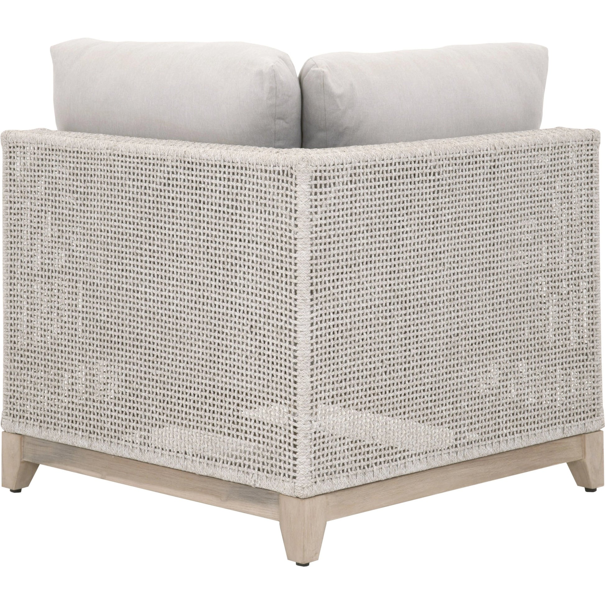Tropez Corner Sofa Chair by Essentials For Living in gray, taupe, white, pumice. Made from solid teak, aluminum, rope, 100% olefin in a coastal style.