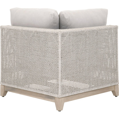Tropez Corner Sofa Chair by Essentials For Living in gray, taupe, white, pumice. Made from solid teak, aluminum, rope, 100% olefin in a coastal style.