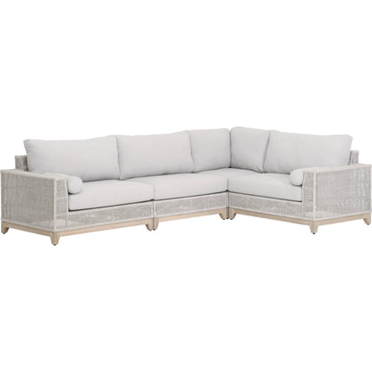Tropez Corner Sofa Chair by Essentials For Living in gray, taupe, white, pumice. Made from solid teak, aluminum, rope, 100% olefin in a coastal style.