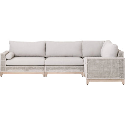 Tropez Corner Sofa Chair by Essentials For Living in gray, taupe, white, pumice. Made from solid teak, aluminum, rope, 100% olefin in a coastal style.