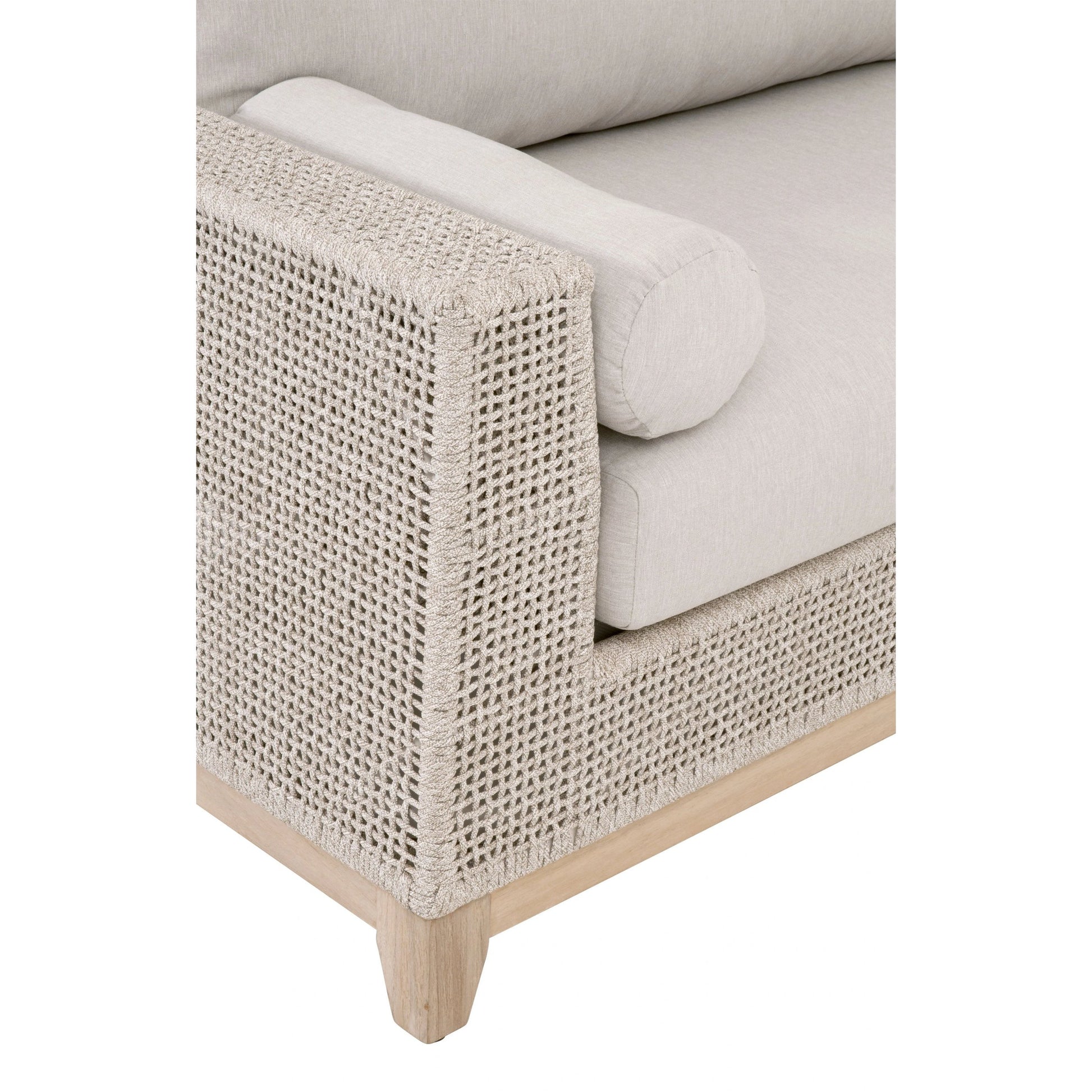 Tropez One Arm Sofa Chair by Essentials For Living in gray, taupe, white, pumice. Made from solid teak, aluminum, rope, 100% olefin in a coastal style.